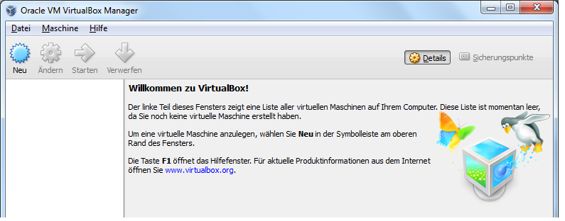 VirtualBox Manager VM Übersicht